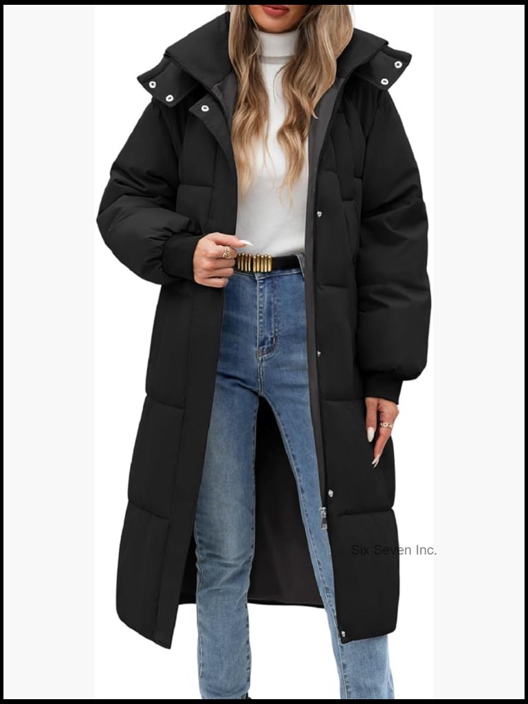 Long Puffer Coat Winter Warm Hooded Jacket Parka Full Length Down Zip